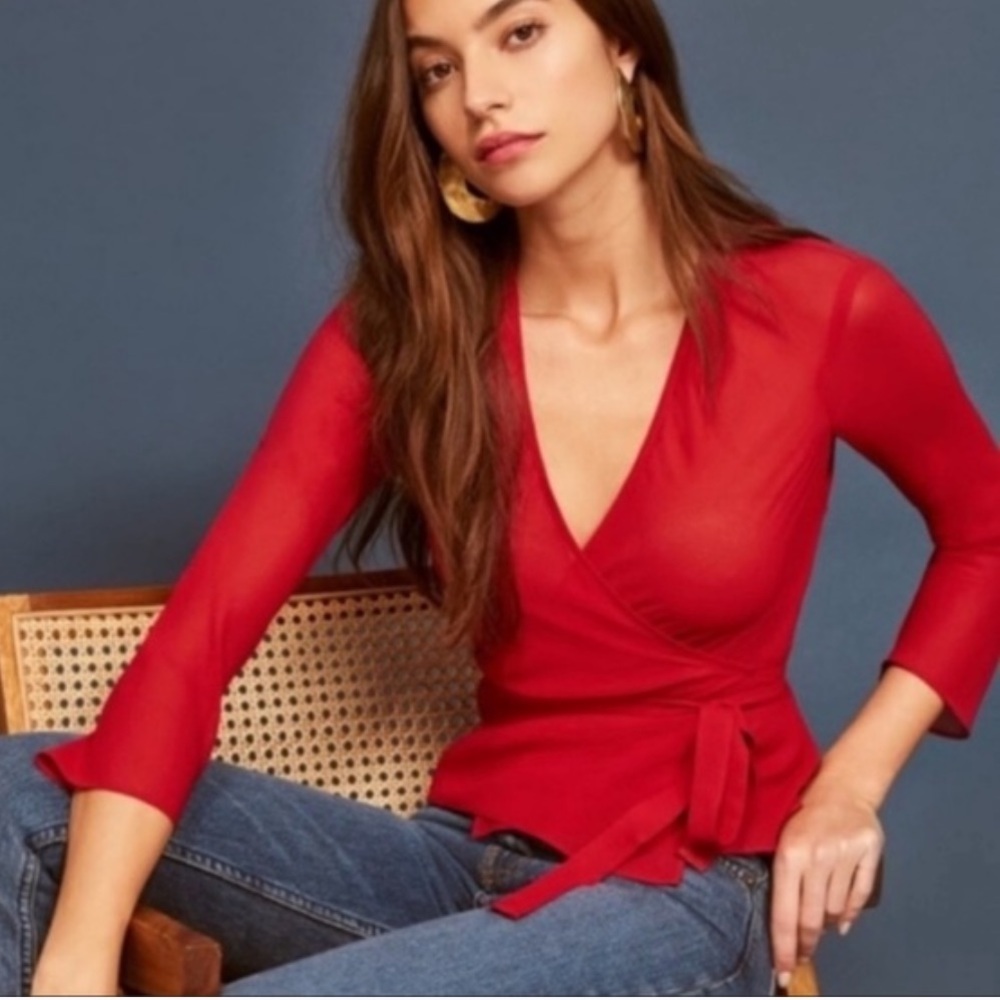 Reformation Red Wrap Blouse
